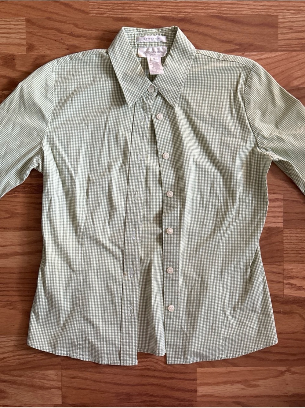 Classic Women’s Light Green Small-Check Button-Up Shirt Size Small